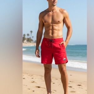 Hollister Men's Bold Red Swim Board Shorts
